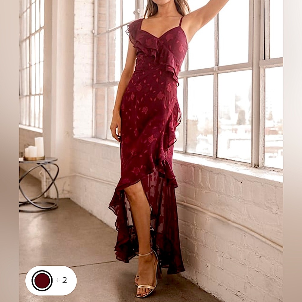 NWT floral deep red, high-low dress!